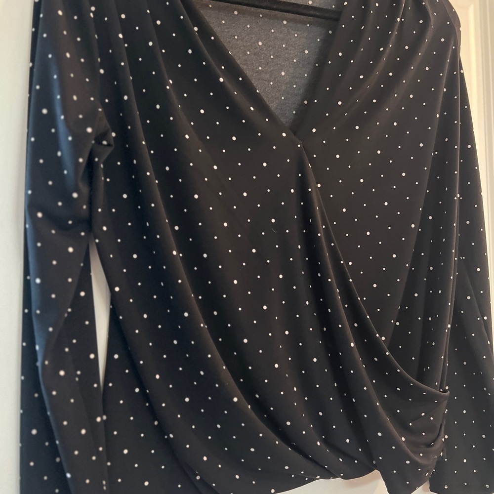 Elegant Black Polka Dot Wrap Top banana republic
